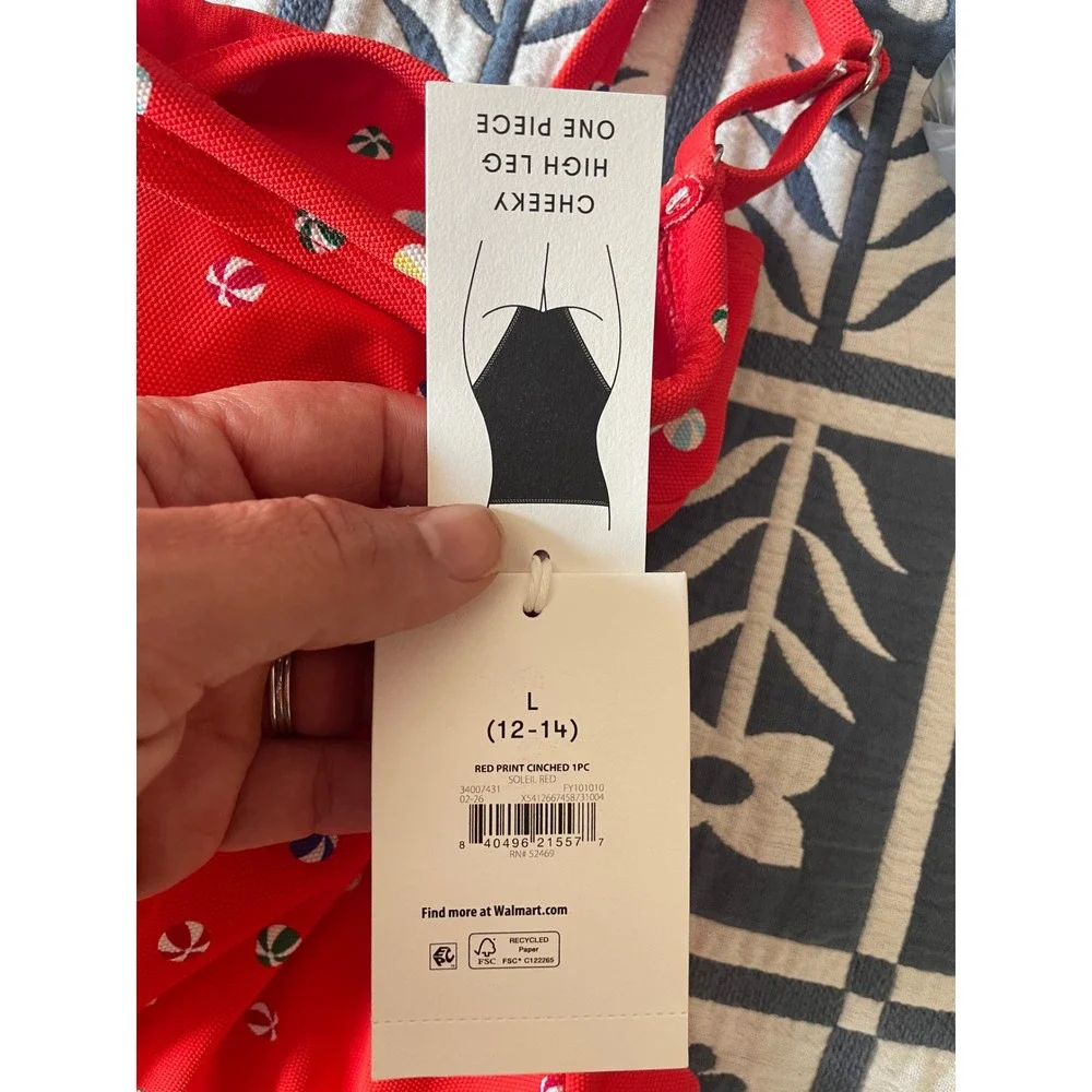 Free Assembly Red Beach Ball Print Cheeky High Leg One Piece Swimsuit L 12-14